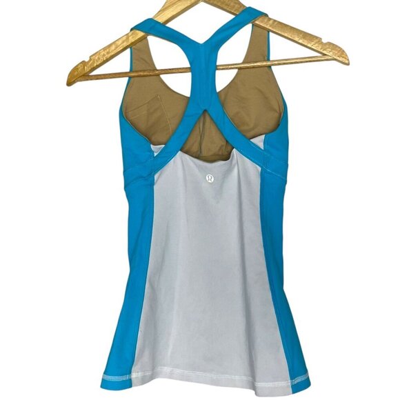 Lululemon Women's 2 Run Track Fast Tank Top Blue White Colorblock Racerback Gym - Picture 4 of 5